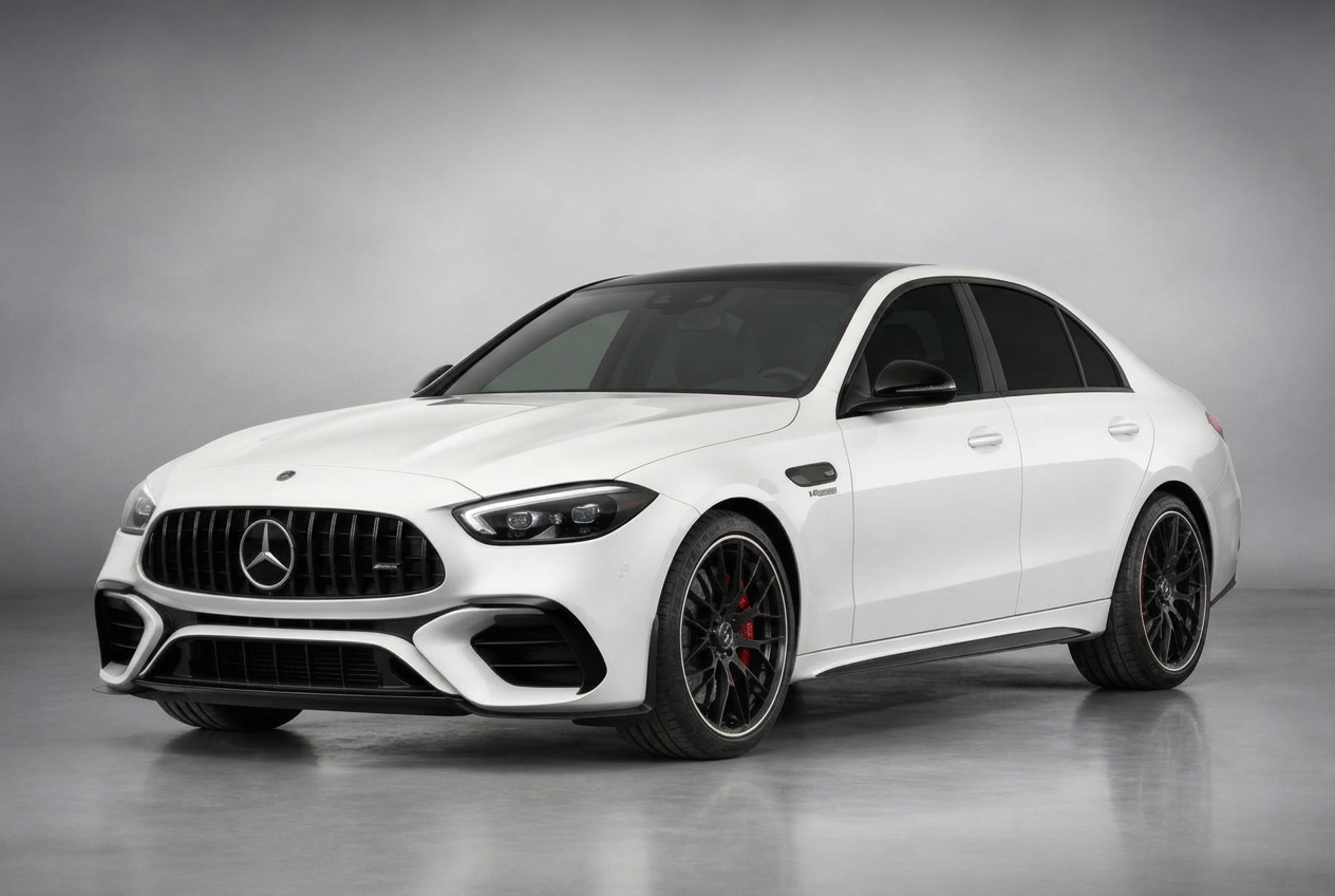 White Mercedes-AMG C63 S Sedan with 5% VLT window tint