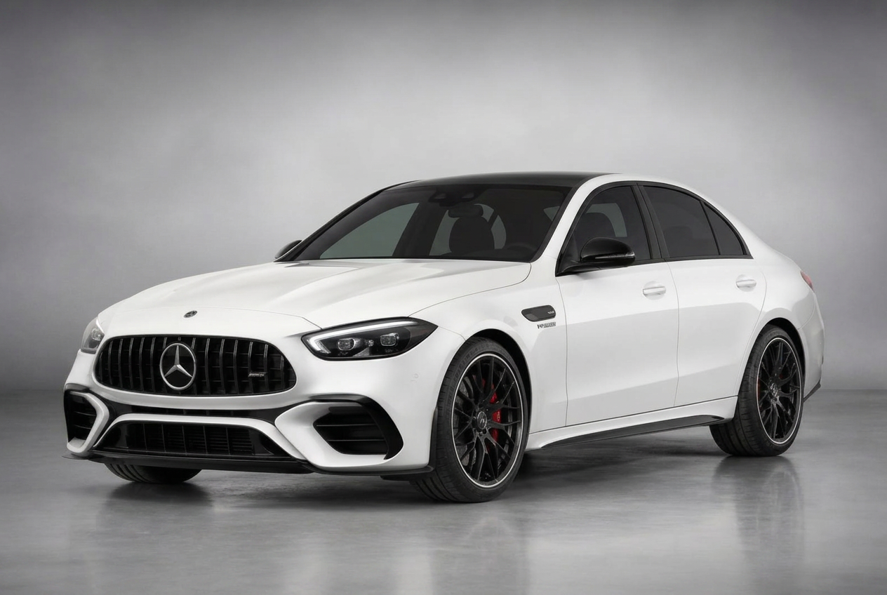 White Mercedes-AMG C63 S Sedan with 20% VLT window tint