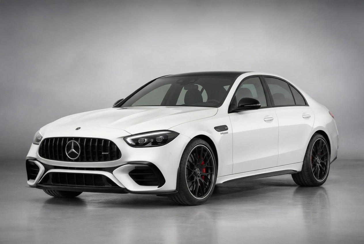 White Mercedes-AMG C63 S Sedan with 50% VLT window tint
