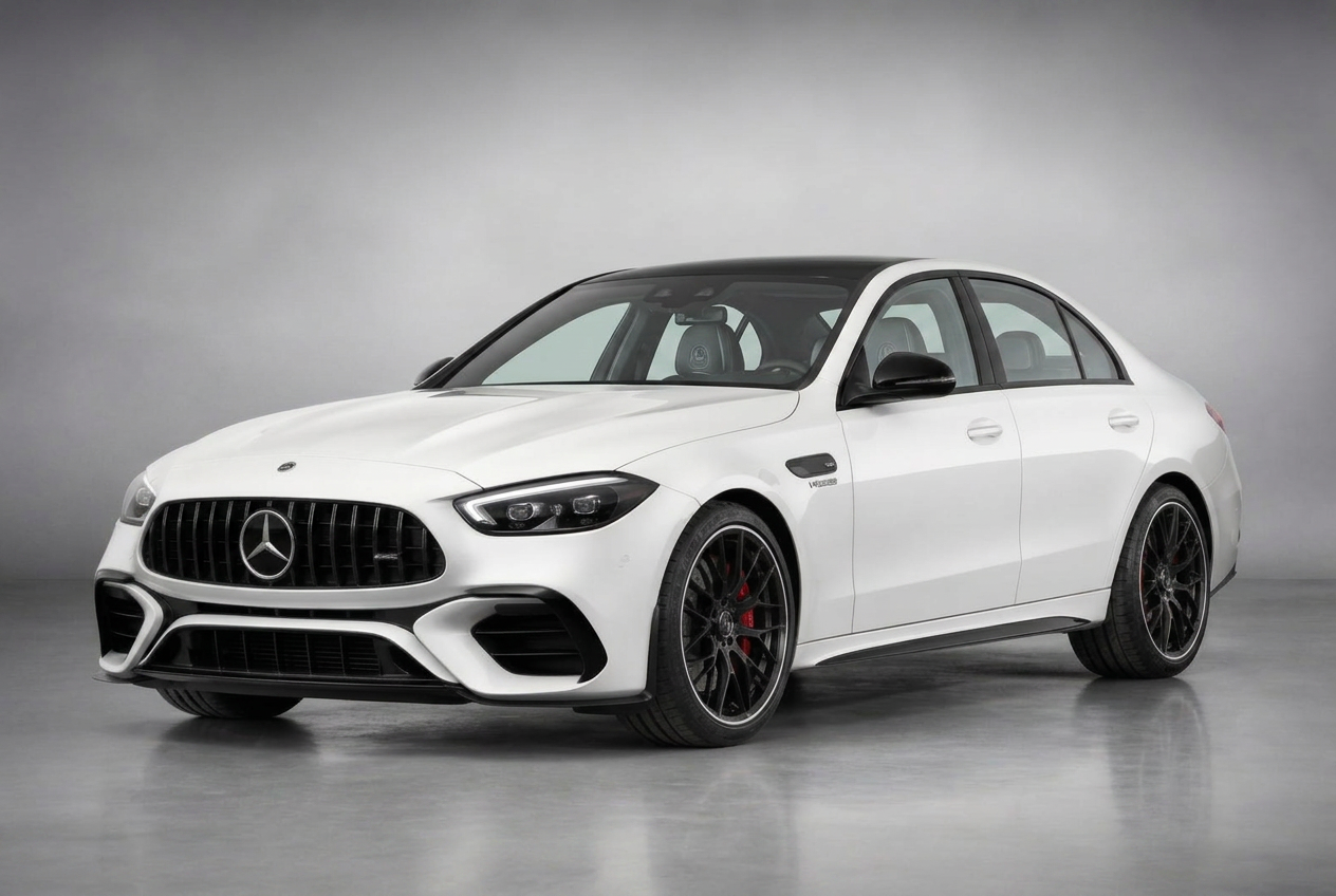 White Mercedes-AMG C63 S Sedan with 70% VLT window tint